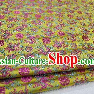 Chinese Traditional Ancient Costume Palace Longevity Dragons Pattern Mongolian Robe Yellow Brocade Tang Suit Satin Fabric Hanfu Material