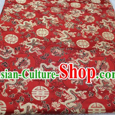 Chinese Traditional Ancient Costume Palace Longevity Dragons Pattern Mongolian Robe Red Brocade Tang Suit Satin Fabric Hanfu Material