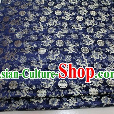 Chinese Traditional Ancient Costume Palace Longevity Dragons Pattern Mongolian Robe Navy Brocade Tang Suit Satin Fabric Hanfu Material