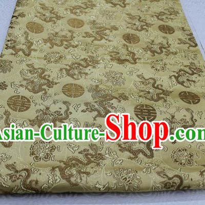 Chinese Traditional Ancient Costume Palace Longevity Dragons Pattern Mongolian Robe Golden Brocade Tang Suit Satin Fabric Hanfu Material