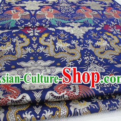 Chinese Traditional Ancient Wedding Costume Palace Dragon Phoenix Pattern Royalblue Brocade Tang Suit Satin Cheongsam Fabric Hanfu Material