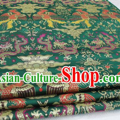 Chinese Traditional Ancient Wedding Costume Palace Dragon Phoenix Pattern Green Brocade Tang Suit Satin Cheongsam Fabric Hanfu Material