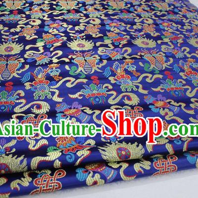 Chinese Traditional Ancient Costume Palace Chinese Knots Pattern Mongolian Robe Blue Brocade Tang Suit Satin Cheongsam Fabric Hanfu Material