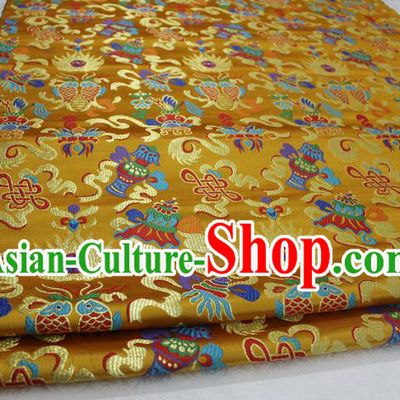 Chinese Traditional Ancient Costume Palace Chinese Knots Pattern Mongolian Robe Yellow Brocade Tang Suit Satin Cheongsam Fabric Hanfu Material
