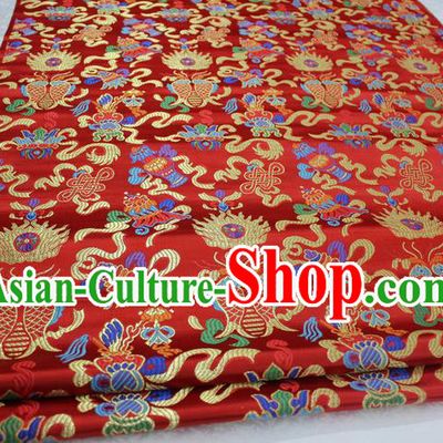 Chinese Traditional Ancient Costume Palace Chinese Knots Pattern Mongolian Robe Red Brocade Tang Suit Satin Cheongsam Fabric Hanfu Material