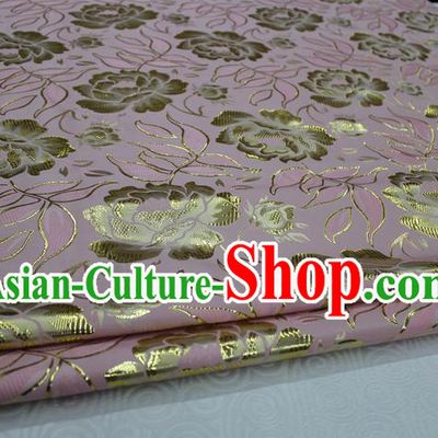 Chinese Traditional Ancient Costume Palace Golden Peony Pattern Pink Brocade Tang Suit Satin Cheongsam Fabric Hanfu Material