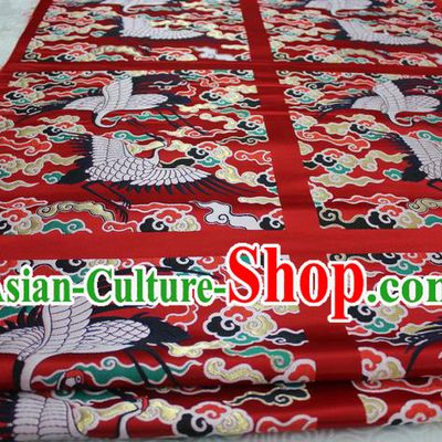 Chinese Traditional Ancient Costume Mandarin Square Palace Crane Pattern Red Brocade Tang Suit Satin Cheongsam Fabric Hanfu Material
