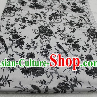 Chinese Traditional Ancient Costume Palace Magpies Plum Flower Pattern White Brocade Tang Suit Satin Cheongsam Fabric Hanfu Material