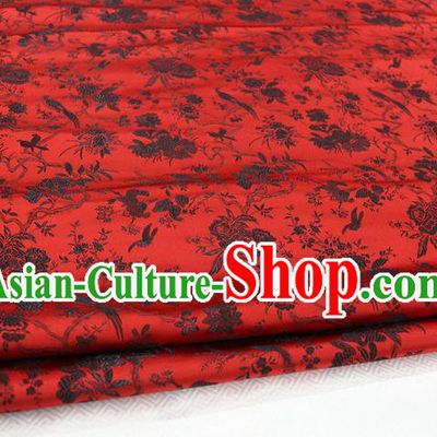 Chinese Traditional Ancient Costume Palace Magpies Plum Flower Pattern Red Brocade Tang Suit Satin Cheongsam Fabric Hanfu Material