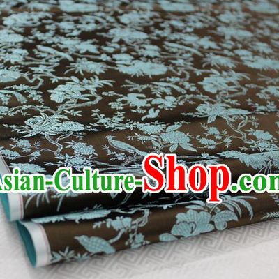 Chinese Traditional Ancient Costume Palace Magpies Plum Flower Pattern Brown Brocade Tang Suit Satin Cheongsam Fabric Hanfu Material