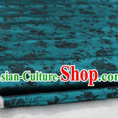 Chinese Traditional Ancient Costume Palace Magpies Plum Flower Pattern Blue Brocade Tang Suit Satin Cheongsam Fabric Hanfu Material
