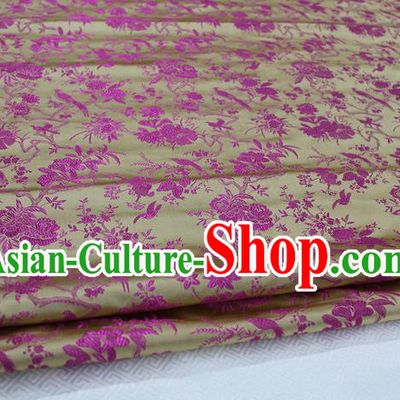 Chinese Traditional Ancient Costume Palace Magpies Plum Flower Pattern Yellow Brocade Tang Suit Satin Cheongsam Fabric Hanfu Material