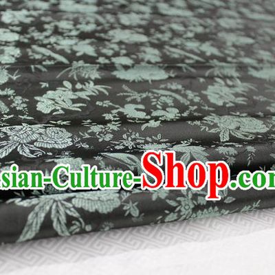 Chinese Traditional Ancient Costume Palace Magpies Plum Flower Pattern Black Brocade Tang Suit Satin Cheongsam Fabric Hanfu Material