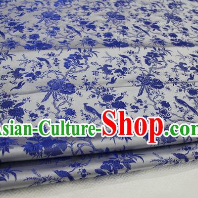 Chinese Traditional Ancient Costume Palace Magpies Plum Flower Pattern Grey Brocade Tang Suit Satin Cheongsam Fabric Hanfu Material