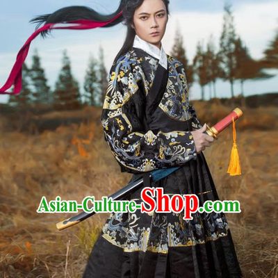 Traditional Chinese Ancient Ming Dynasty Blades Imperial Guard Hanfu Embroidered Fly Fish Clothing for Men