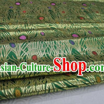 Chinese Traditional Ancient Costume Royal Palace Feather Pattern Mongolian Robe Tang Suit Green Brocade Cheongsam Satin Fabric Hanfu Material