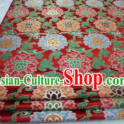 Chinese Traditional Ancient Costume Royal Palace Lotus Pattern Mongolian Robe Tang Suit Red Brocade Cheongsam Satin Fabric Hanfu Material