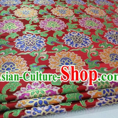 Chinese Traditional Ancient Costume Royal Palace Lotus Pattern Mongolian Robe Tang Suit Purplish Red Brocade Cheongsam Satin Fabric Hanfu Material