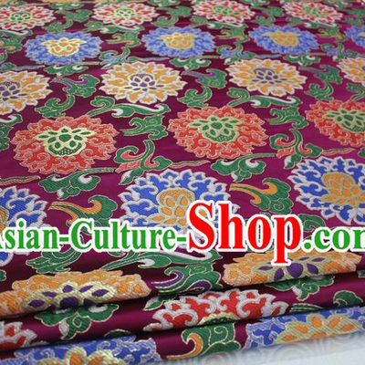 Chinese Traditional Ancient Costume Royal Palace Lotus Pattern Mongolian Robe Tang Suit Purple Brocade Cheongsam Satin Fabric Hanfu Material