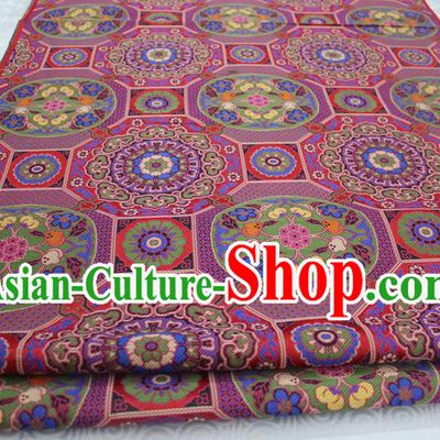 Chinese Traditional Ancient Costume Royal Palace Pattern Mongolian Robe Tang Suit Red Brocade Satin Fabric Hanfu Material