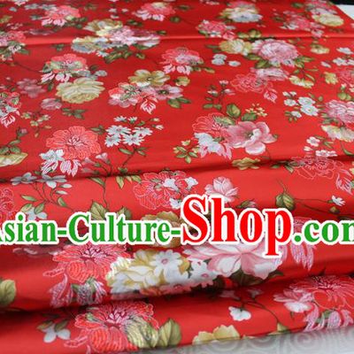 Chinese Traditional Ancient Costume Royal Palace Peony Pattern Tang Suit Xiuhe Suit Red Brocade Satin Fabric Hanfu Material
