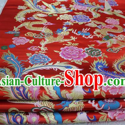 Chinese Traditional Ancient Costume Royal Palace Phoenix Peony Pattern Tang Suit Xiuhe Suit Red Brocade Satin Fabric Hanfu Material