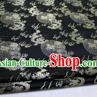 Chinese Traditional Ancient Costume Royal Palace Fire Dragon Pattern Tang Suit Mongolian Robe Black Brocade Satin Fabric Hanfu Material