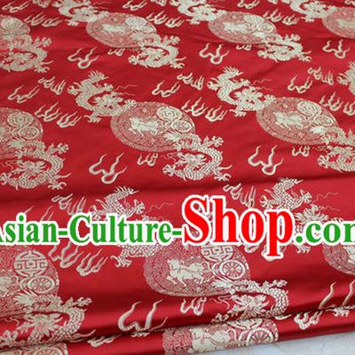 Chinese Traditional Ancient Costume Royal Palace Fire Dragon Pattern Tang Suit Mongolian Robe Red Brocade Satin Fabric Hanfu Material