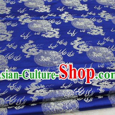 Chinese Traditional Ancient Costume Royal Palace Fire Dragon Pattern Tang Suit Mongolian Robe Blue Brocade Satin Fabric Hanfu Material