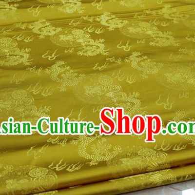 Chinese Traditional Ancient Costume Royal Palace Fire Dragon Pattern Tang Suit Mongolian Robe Yellow Brocade Satin Fabric Hanfu Material