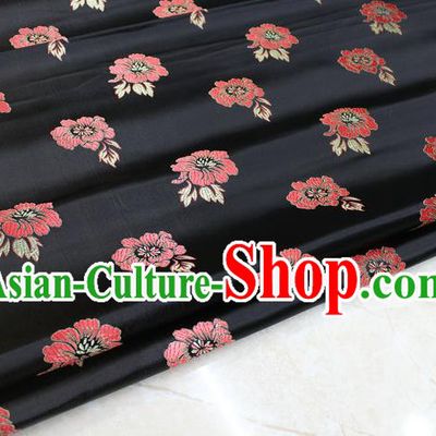 Chinese Traditional Ancient Costume Royal Palace Rose Pattern Tang Suit Cheongsam Black Brocade Satin Fabric Hanfu Material