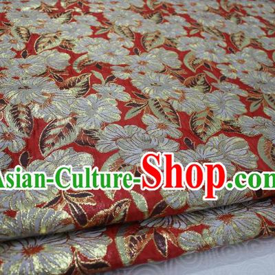 Chinese Traditional Ancient Costume Royal Printing Flowers Pattern Tang Suit Mongolian Robe Red Brocade Satin Fabric Hanfu Material
