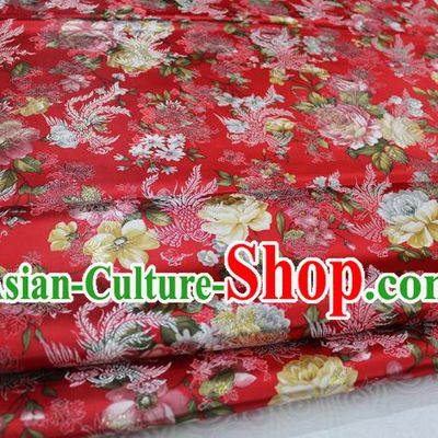 Chinese Traditional Ancient Costume Royal Phoenix Pattern Tang Suit Wedding Dress Red Brocade Satin Fabric Hanfu Material