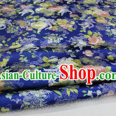 Chinese Traditional Ancient Costume Royal Phoenix Pattern Tang Suit Wedding Dress Blue Brocade Cheongsam Satin Fabric Hanfu Material