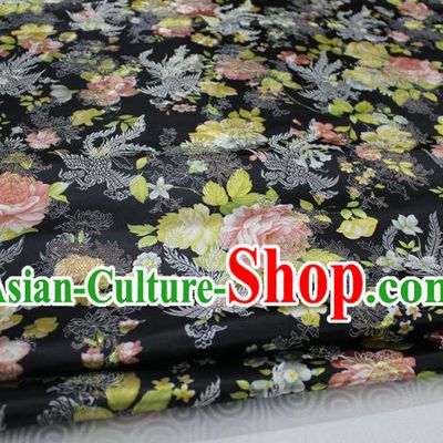 Chinese Traditional Ancient Costume Royal Phoenix Pattern Tang Suit Wedding Dress Black Brocade Cheongsam Satin Fabric Hanfu Material