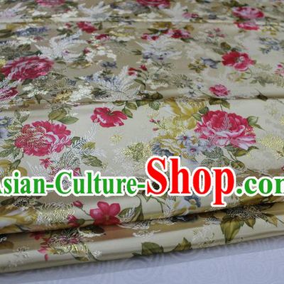 Chinese Traditional Ancient Costume Royal Phoenix Pattern Tang Suit Wedding Dress Yellow Brocade Cheongsam Satin Fabric Hanfu Material