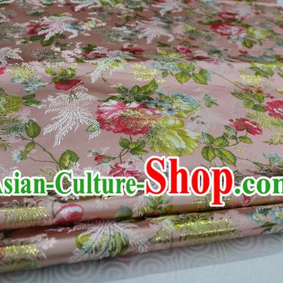 Chinese Traditional Ancient Costume Royal Phoenix Pattern Tang Suit Wedding Dress Pink Brocade Cheongsam Satin Fabric Hanfu Material