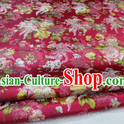 Chinese Traditional Ancient Costume Royal Phoenix Pattern Tang Suit Wedding Dress Wine Red Brocade Cheongsam Satin Fabric Hanfu Material