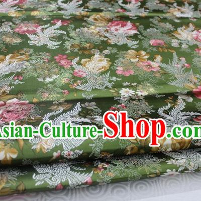 Chinese Traditional Ancient Costume Royal Phoenix Pattern Tang Suit Wedding Dress Olive Green Brocade Cheongsam Satin Fabric Hanfu Material