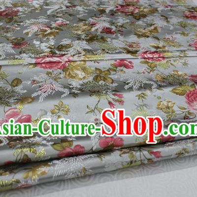Chinese Traditional Ancient Costume Royal Phoenix Pattern Tang Suit Wedding Dress Grey Brocade Cheongsam Satin Fabric Hanfu Material