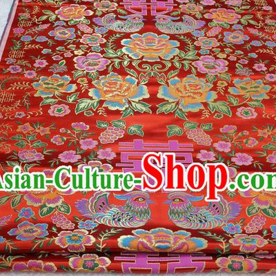 Chinese Traditional Ancient Costume Royal Mandarin Duck Pattern Tang Suit Wedding Dress Red Brocade Cheongsam Satin Fabric Hanfu Material