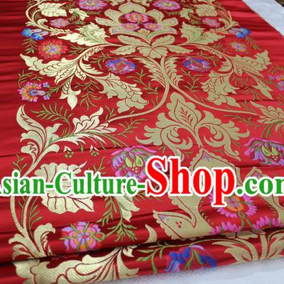 Chinese Traditional Ancient Costume Royal Palace Pattern Tang Suit Wedding Dress Red Brocade Cheongsam Satin Fabric Hanfu Material