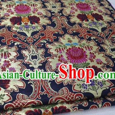 Chinese Traditional Ancient Costume Royal Palace Pattern Tang Suit Wedding Dress Navy Brocade Cheongsam Satin Fabric Hanfu Material