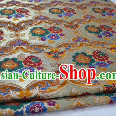 Chinese Traditional Ancient Costume Royal Palace Pattern Tang Suit Wedding Dress Yellow Brocade Cheongsam Satin Fabric Hanfu Material