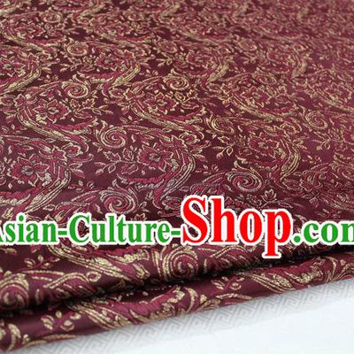 Chinese Traditional Ancient Costume Royal Palace Tang Suit Wine Red Brocade Mongolian Robe Satin Fabric Hanfu Material