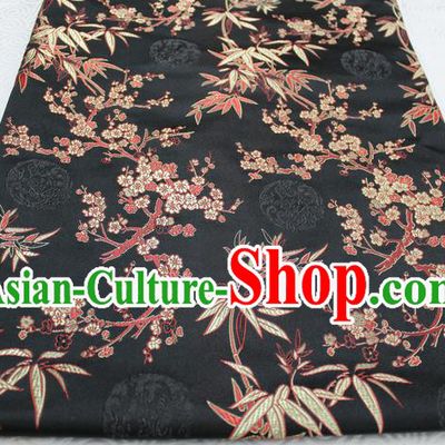 Chinese Traditional Ancient Costume Royal Palace Bamboo Pattern Tang Suit Black Brocade Cheongsam Satin Fabric Hanfu Material