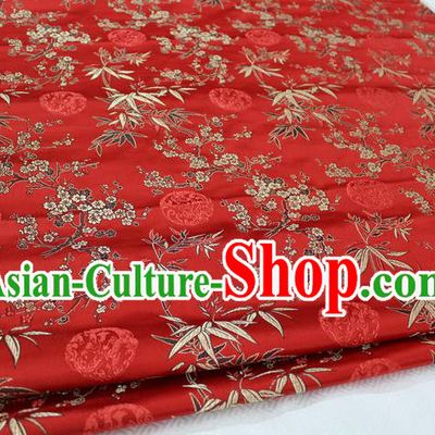 Chinese Traditional Ancient Costume Royal Palace Bamboo Pattern Tang Suit Red Brocade Cheongsam Satin Fabric Hanfu Material