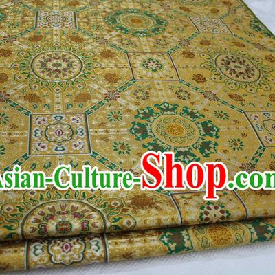 Chinese Traditional Ancient Costume Royal Palace Pattern Tang Suit Yellow Brocade Mongolian Robe Satin Fabric Hanfu Material