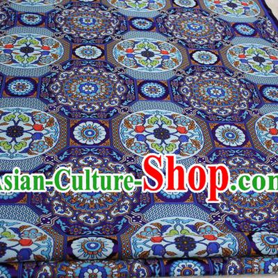 Chinese Traditional Ancient Costume Royal Palace Buddhism Pattern Mongolian Robe Navy Brocade Tibetan Robe Satin Fabric Hanfu Material