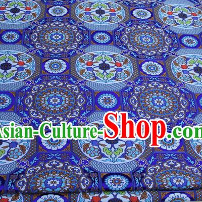Chinese Traditional Ancient Costume Royal Palace Buddhism Pattern Mongolian Robe Blue Brocade Tibetan Robe Satin Fabric Hanfu Material